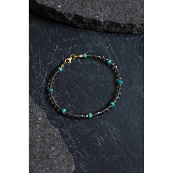 Sertifikalı Dumanlı Kuvars, Turkuaz Doğal Taş Bileklik