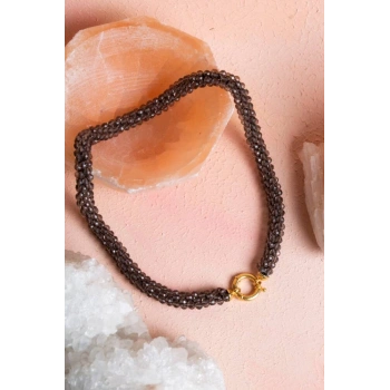 Sertifikalı El İşçiliği Örme Dumanlı Kuvars Gümüş Kapama Kolye (SK:122)