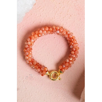 Sertifikalı El İşçiliği Örme Güneş Taşı Gümüş Kapama Bileklik (SK:102)