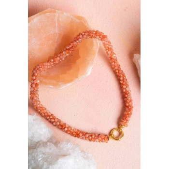 Sertifikalı El İşçiliği Örme Güneş Taşı Gümüş Kapama Kolye (SK:101)