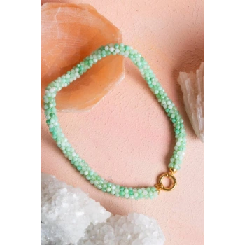 Sertifikalı El İşçiliği Örme Krizopras Gümüş  Kapama Kolye (SK:119)