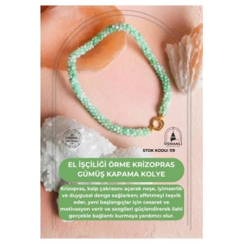 Sertifikalı El İşçiliği Örme Krizopras Gümüş  Kapama Kolye (SK:119)