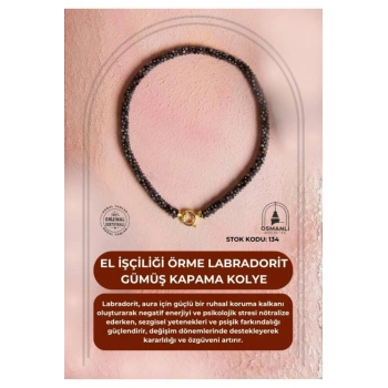 Sertifikalı El İşçiliği Örme Labradorit Gümüş Kapama Kolye (SK:134)