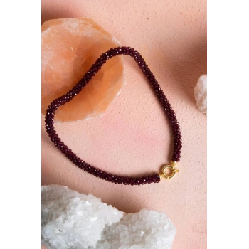 Sertifikalı El İşçiliği Örme Lal (Granat) Gümüş Kapama Kolye (SK:085)