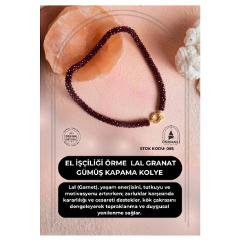 Sertifikalı El İşçiliği Örme Lal (Granat) Gümüş Kapama Kolye (SK:085)