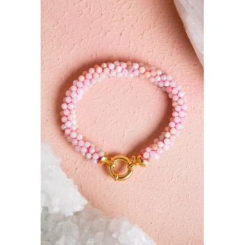 Sertifikalı El İşçiliği Örme Pembe Opal Gümüş Kapama Bileklik (SK:108)