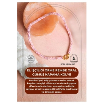 Sertifikalı El İşçiliği Örme Pembe Opal Gümüş Kapama Kolye (SK:107)