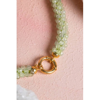 Sertifikalı El İşçiliği Örme Prehnit Gümüş Kapama Kolye (SK:131)