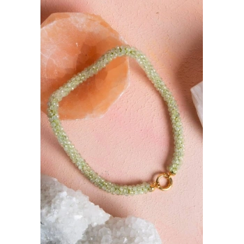 Sertifikalı El İşçiliği Örme Prehnit Gümüş Kapama Kolye (SK:131)