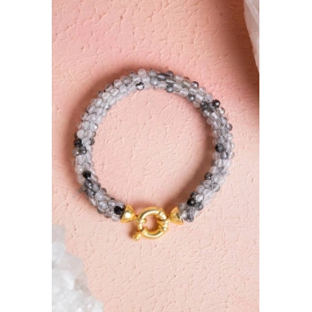 Sertifikalı El İşçiliği Örme Rutilli Kuvars Kapama Bileklik (SK:111)