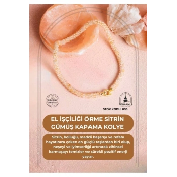 Sertifikalı El İşçiliği Örme Sitrin Gümüş Kapama Kolye (SK:095)