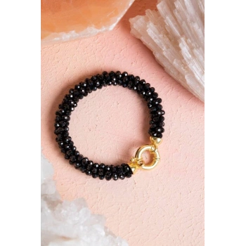 Sertifikalı El İşçiliği Örme Siyah Turmalin Kapama Bileklik (SK:114)