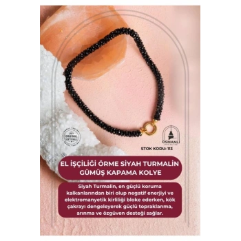 Sertifikalı El İşçiliği Örme Siyah Turmalin Kapama Kolye (SK:113)