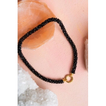 Sertifikalı El İşçiliği Örme Siyah Turmalin Kapama Kolye (SK:113)