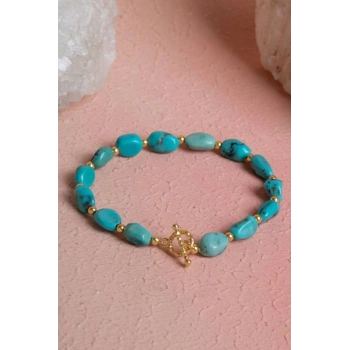 Sertifikalı Firuze (Turkuaz) Gümüş Aparatlı Doğal Taş Bileklik (SK:042)