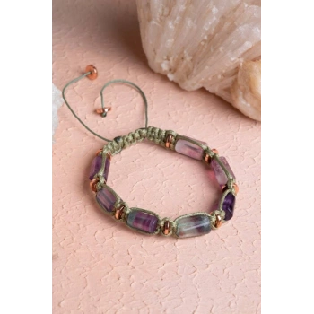 Sertifikalı Florit, Hematit Doğal Taş Makrome Bileklik