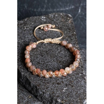 Sertifikalı Güneş Taşı Çift Sıra Doğal Taş Makrome Bileklik-6 mm (SK:205)