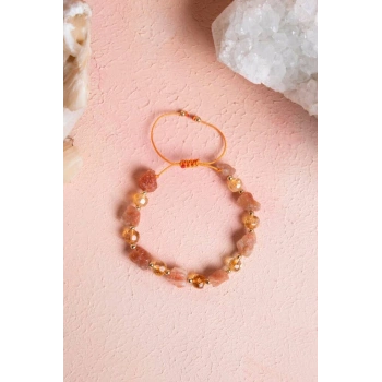 Sertifikalı Güneş Taşı, Sitrin Doğal Taş Makrome Bileklik (SK:071)