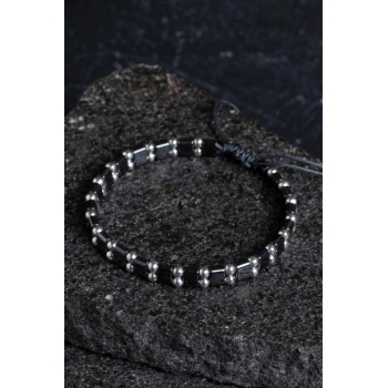 Sertifikalı Hematit Doğal Taş Makrome Bileklik (SK:152)