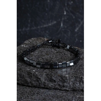 Sertifikalı Hematit Doğal Taş Makrome Bileklik (SK:153)