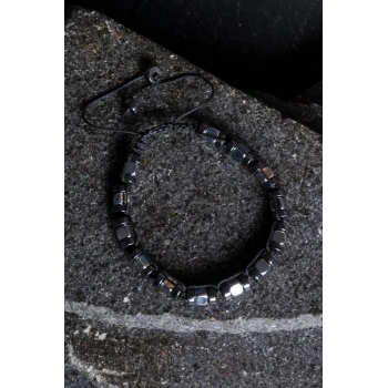 Sertifikalı Hematit Doğal Taş Makrome Bileklik (SK:189)