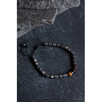 Sertifikalı Hematit, Kaplan Gözü Doğal Taş Makrome Bileklik (SK:183)