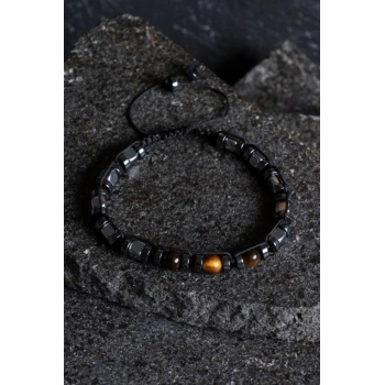 Sertifikalı Hematit, Kaplan Gözü Doğal Taş Makrome Bileklik (SK:184)