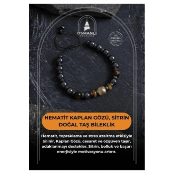 Sertifikalı Hematit Kaplan Gözü ve Sitrin Bileklik