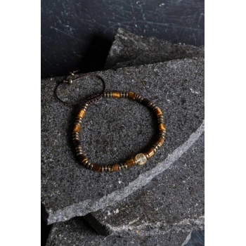 Sertifikalı Hematit, Kaplan Gözü ve Sitrin Doğal Taş Makrome Bileklik (SK:187)