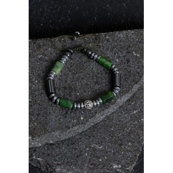 Sertifikalı Hematit ve Yeşim Doğal Taş Bileklik