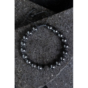 Sertifikalı Hematit Zirkon Aparatlı Doğal Taş Makrome Bileklik (SK:151)