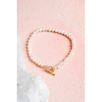 Sertifikalı İnci Gümüş Aparat Altın Kaplama Doğal Taş Bileklik