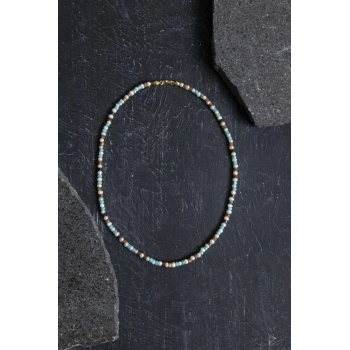 Sertifikalı İnci Kaplan Gözü Turkuaz Gümüş Kapama Doğal Taş Kolye