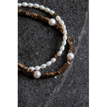 Sertifikalı İnci ve Hematit Detaylı Doğaltaş Bileklik