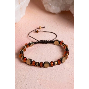 Sertifikalı Jasper, Hematit, Akik Doğal Taş Makrome Bileklik (SK:078)