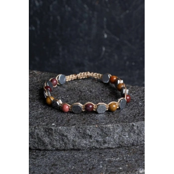 Sertifikalı Jasper, Hematit Doğal Taş Makrome Bileklik