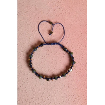 Sertifikalı Jasper, Yeşim, Hematit Doğal Taş Makrome Bileklik (SK:069)