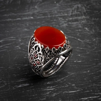 Sertifikalı Kalp Çakrası Akik Yüzük 925 Ayar Gümüş (Erkek)