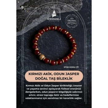 Sertifikalı Kırmızı Akik, Odun Jasper Doğal Taş Bileklik (SK:171)