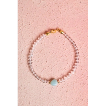 Sertifikalı Kristal Kuvars, Amazonit Gümüş Kapama Doğal Taş Bileklik (SK:062)