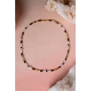 Sertifikalı Kristal Kuvars, Rutilli Kuvars, Kaplan Gözü, Yeşil Akik Gümüş Kapama Doğal Taş Kolye (SK:070)