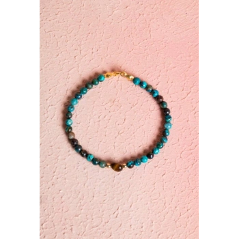 Sertifikalı Krizokol, Kaplan Gözü Gümüş Kapama Doğal Taş Bileklik (SK:063)