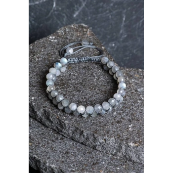 Sertifikalı Labradorit Çift Sıra Doğal Taş Makrome Bileklik (SK:208)