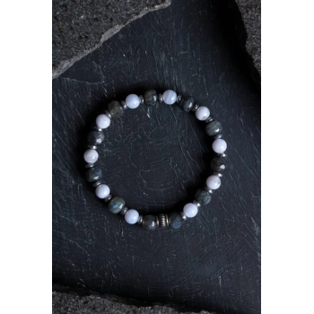 Sertifikalı Labradorit, Hematit ve Kalsedon Doğal Taş Bileklik (SK:165)