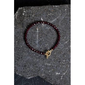 Sertifikalı Lal Granat Altın Kaplama Fasetli  Doğal Taş Bileklik