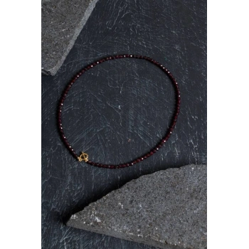 Sertifikalı Lal Granat Altın Kaplama Fasetli  Doğal Taş Kolye