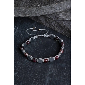 Sertifikalı Lal, Hematit Doğal Taş Makrome Bileklik