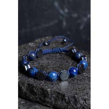Sertifikalı Lapis Lazuli, Hematit Doğal Taş Makrome Bileklik (SK:360)