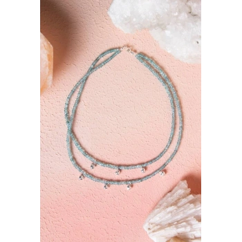 Sertifikalı Mavi Apatit, Kalp Detaylı Gümüş Kapama Doğal Taş Kolye (SK:027)