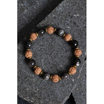 Sertifikalı Obsidyen, Rudrashka, Hematit Doğal Taş Bileklik